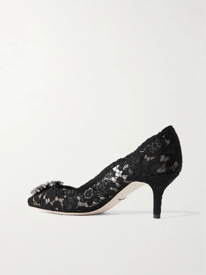 Dolce & Gabbana - Bellucci Crystal-embellished Corded Lace Pumps - Black - Image 3