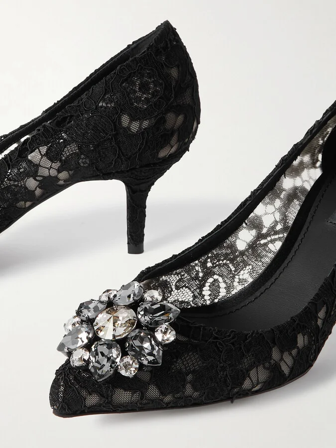 Dolce & Gabbana - Bellucci Crystal-embellished Corded Lace Pumps - Black - Image 4