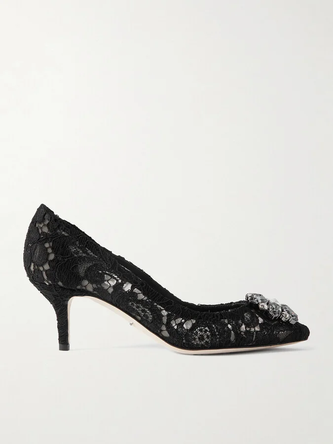 Dolce & Gabbana - Bellucci Crystal-embellished Corded Lace Pumps - Black