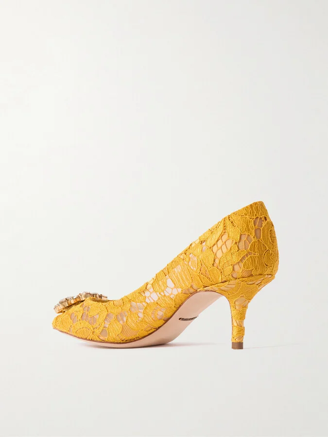 Dolce & Gabbana - Bellucci Crystal-embellished Corded Lace Pumps - Yellow - Image 3