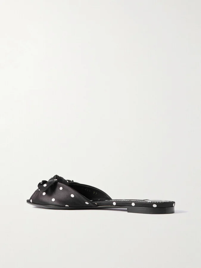 Dolce & Gabbana - Bianca Bow-embellished Polka-dot Satin-twill Slides - Black - Image 3