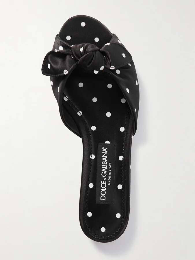 Dolce & Gabbana - Bianca Bow-embellished Polka-dot Satin-twill Slides - Black - Image 5
