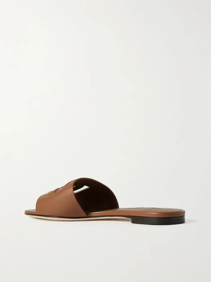 Dolce & Gabbana - Bianca Cutout Leather Slides - Brown - Image 3