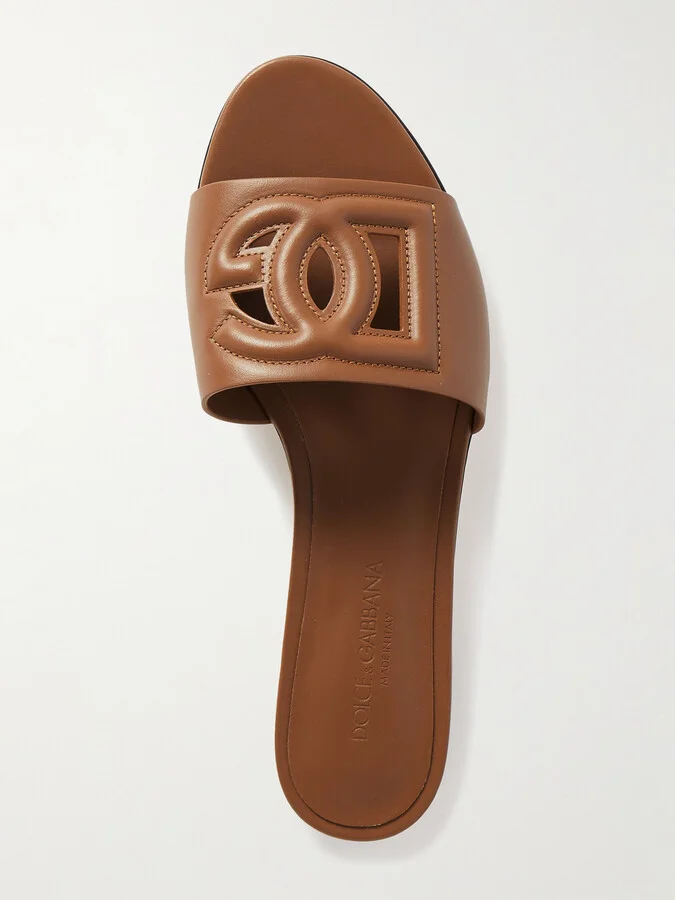 Dolce & Gabbana - Bianca Cutout Leather Slides - Brown
