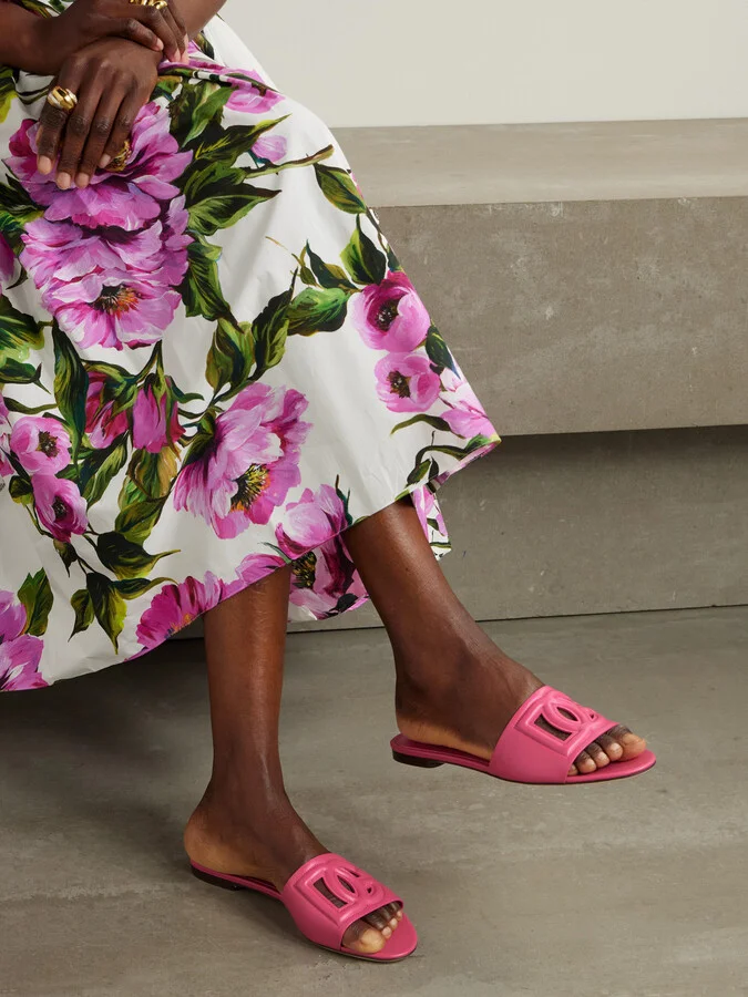 Dolce & Gabbana - Bianca Cutout Leather Slides - Pink - Image 2