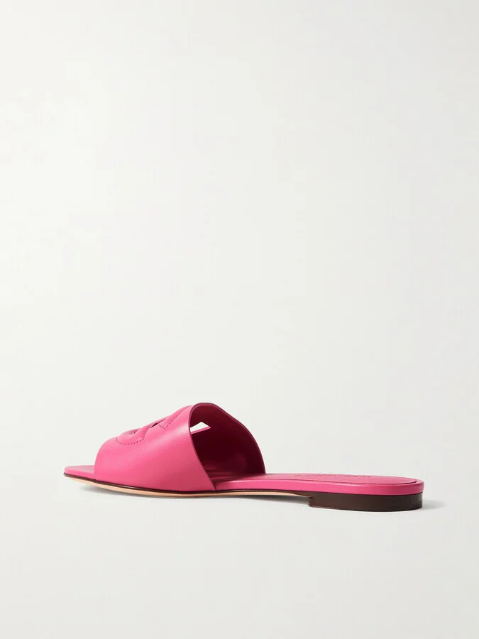 Dolce & Gabbana - Bianca Cutout Leather Slides - Pink - Image 3