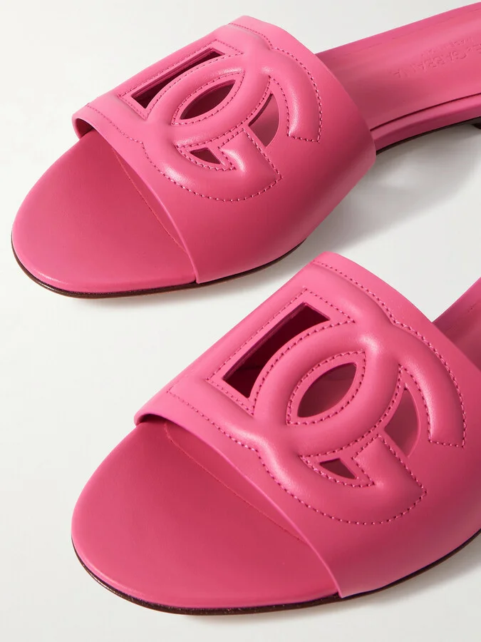 Dolce & Gabbana - Bianca Cutout Leather Slides - Pink - Image 4