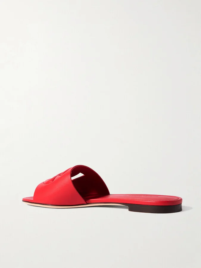 Dolce & Gabbana - Bianca Cutout Leather Slides - Red - Image 3