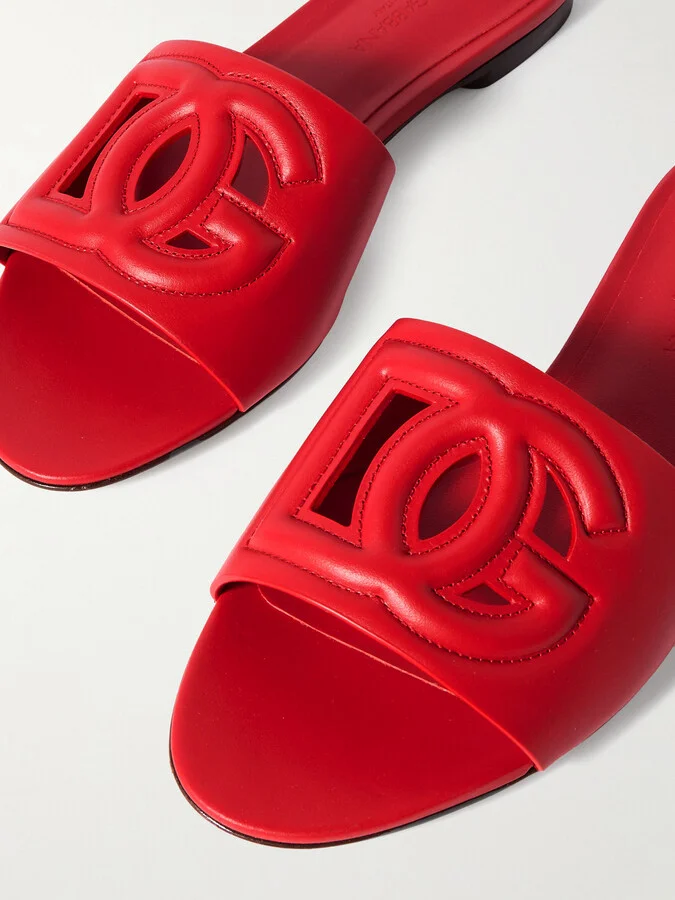 Dolce & Gabbana - Bianca Cutout Leather Slides - Red - Image 4