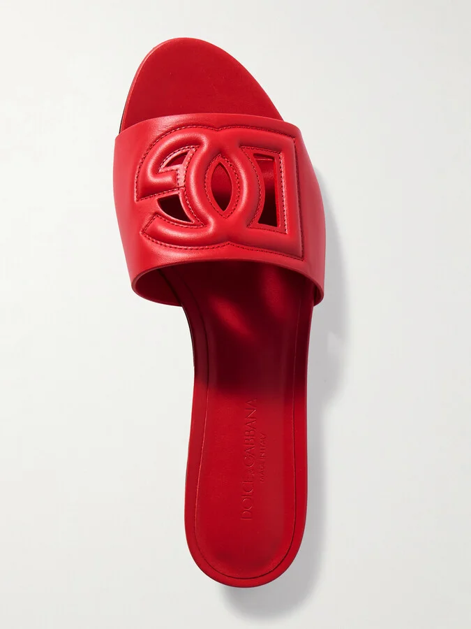 Dolce & Gabbana - Bianca Cutout Leather Slides - Red