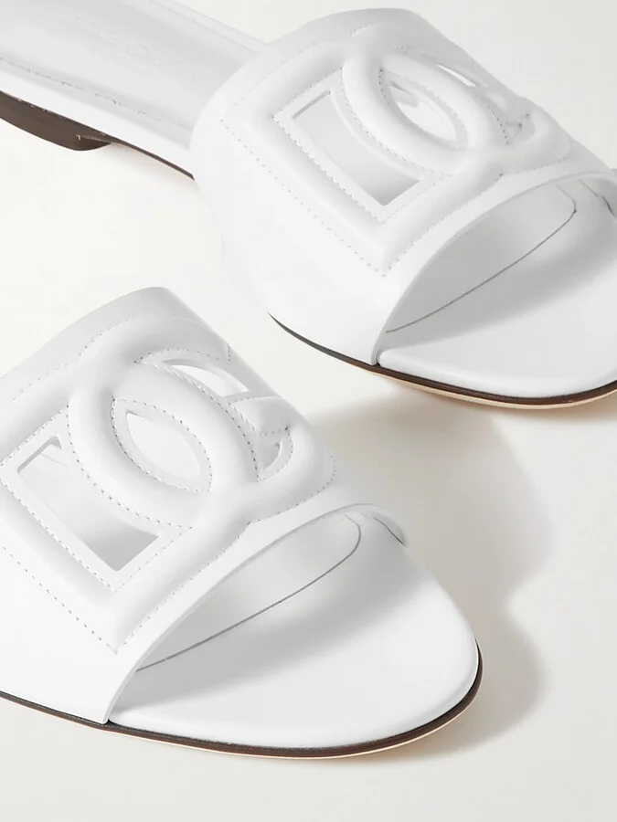 Dolce & Gabbana - Bianca Cutout Leather Slides - White - Image 4