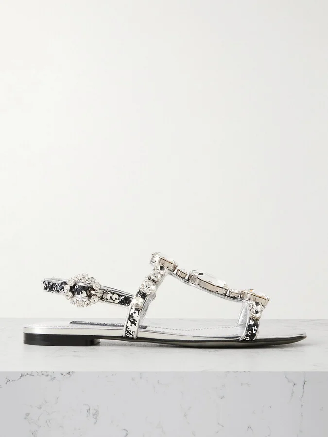 Dolce & Gabbana - Bianca Embellished Metallic Leather Sandals - Silver