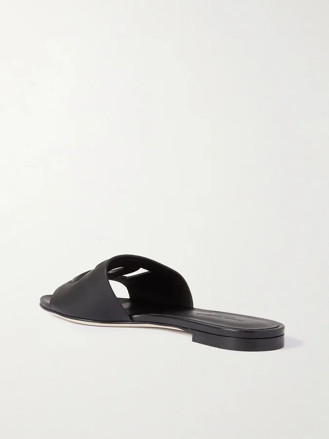 Dolce & Gabbana - Bianca Logo-embossed Cutout Leather Slides - Black - Image 3