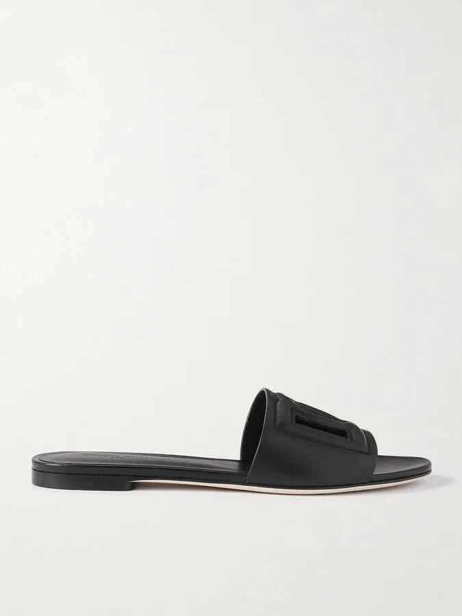 Dolce & Gabbana - Bianca Logo-embossed Cutout Leather Slides - Black