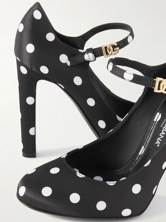Dolce & Gabbana - Bianca Polka-dot Satin Pumps - Black - Image 4