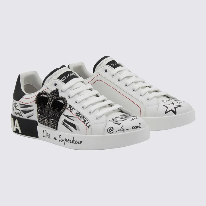 Dolce & Gabbana Black And White Leather Sneakers - Image 2