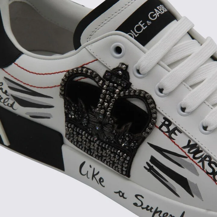 Dolce & Gabbana Black And White Leather Sneakers - Image 4