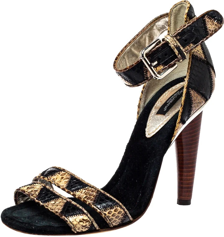 Dolce & Gabbana Black/Beige Python Ankle Strap Sandals Size 39