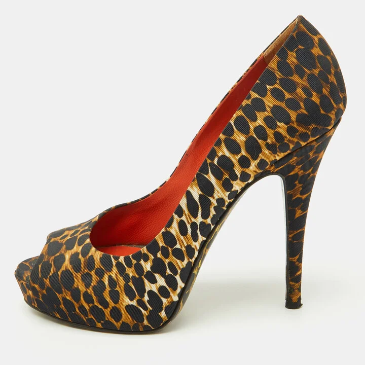 Dolce & Gabbana Black/Brown Leopard Print Fabric Platform Peep Toe Pumps Size 37