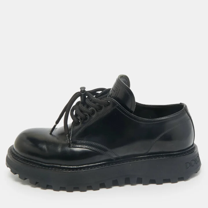 Dolce & Gabbana Black Brushed Leather Lace Up Derby Size 40