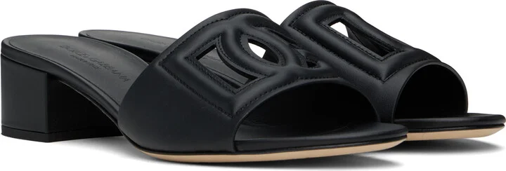 Dolce&Gabbana Black Calfskin 'DG' Logo Heeled Sandals - Image 4