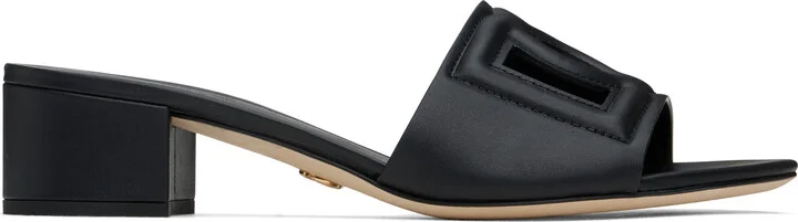 Dolce&Gabbana Black Calfskin 'DG' Logo Heeled Sandals