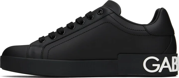 Dolce&Gabbana Black Calfskin Nappa Portofino DG Logo Sneakers - Image 3