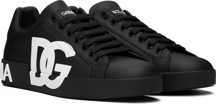 Dolce&Gabbana Black Calfskin Nappa Portofino DG Logo Sneakers - Image 4