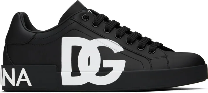 Dolce&Gabbana Black Calfskin Nappa Portofino DG Logo Sneakers