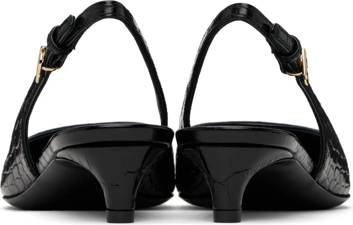 Dolce&Gabbana Black Crocodile-Print Calfskin Slingback Heels - Image 2