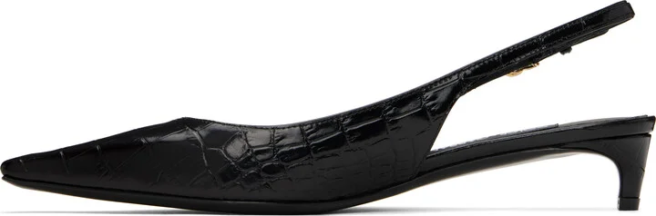Dolce&Gabbana Black Crocodile-Print Calfskin Slingback Heels - Image 3