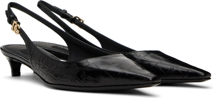 Dolce&Gabbana Black Crocodile-Print Calfskin Slingback Heels - Image 4
