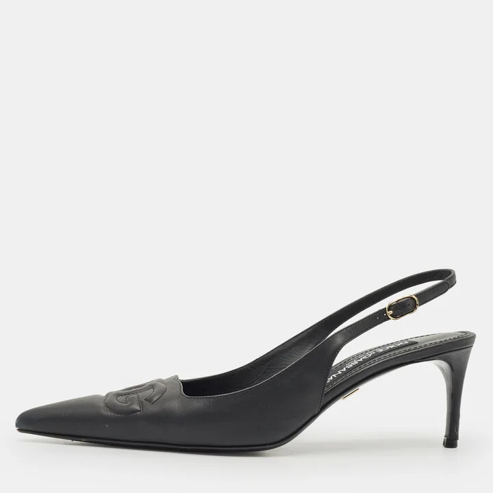 Dolce & Gabbana Black DG Logo Embossed Leather Pumps Size 39