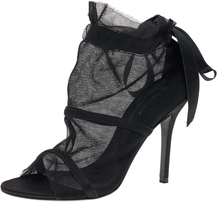 Dolce & Gabbana Black Fabric Peep Toe Booties Size 35.5