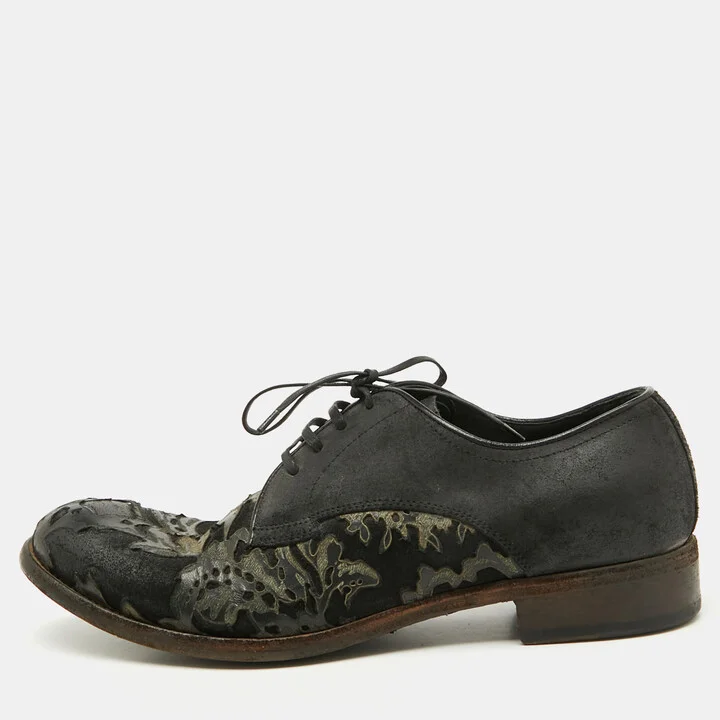 Dolce & Gabbana Black Floral Suede Lace Up Derby Size 41