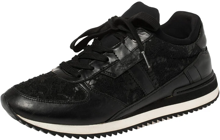Dolce & Gabbana Black Lace And Leather Low Top Sneakers Size 38.5