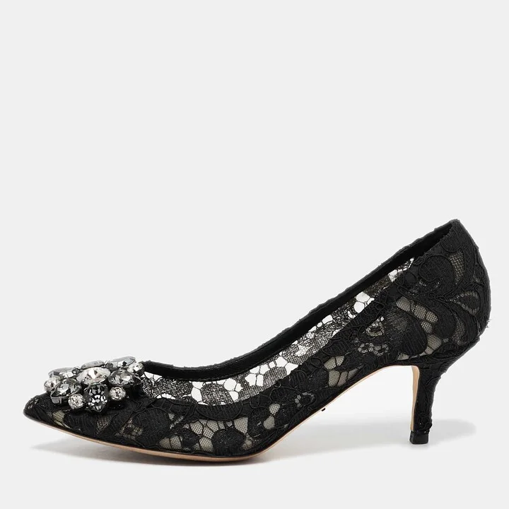 Dolce & Gabbana Black Lace and Mesh Bellucci Pumps Size 36.5