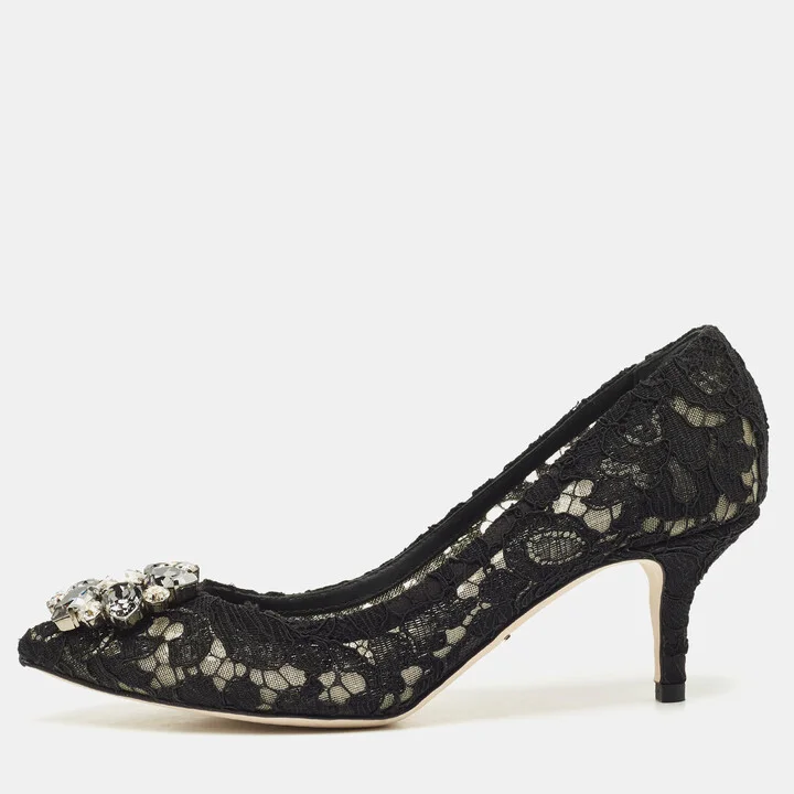 Dolce & Gabbana Black Lace and Mesh Bellucci Pumps Size 36