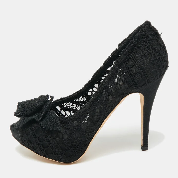 Dolce & Gabbana Black Lace and Mesh Peep Toe Pumps Size 37