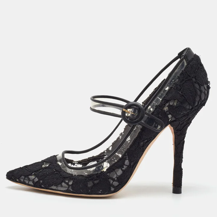 Dolce & Gabbana Black Lace and PVC Mary Jane Pumps Size 38