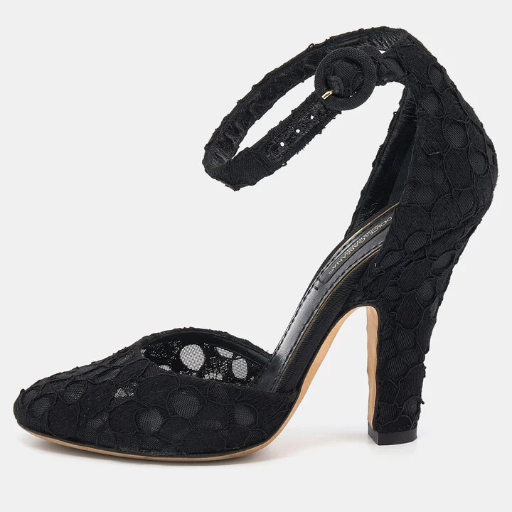 Dolce & Gabbana Black Lace Ankle Strap Sandals Size 36
