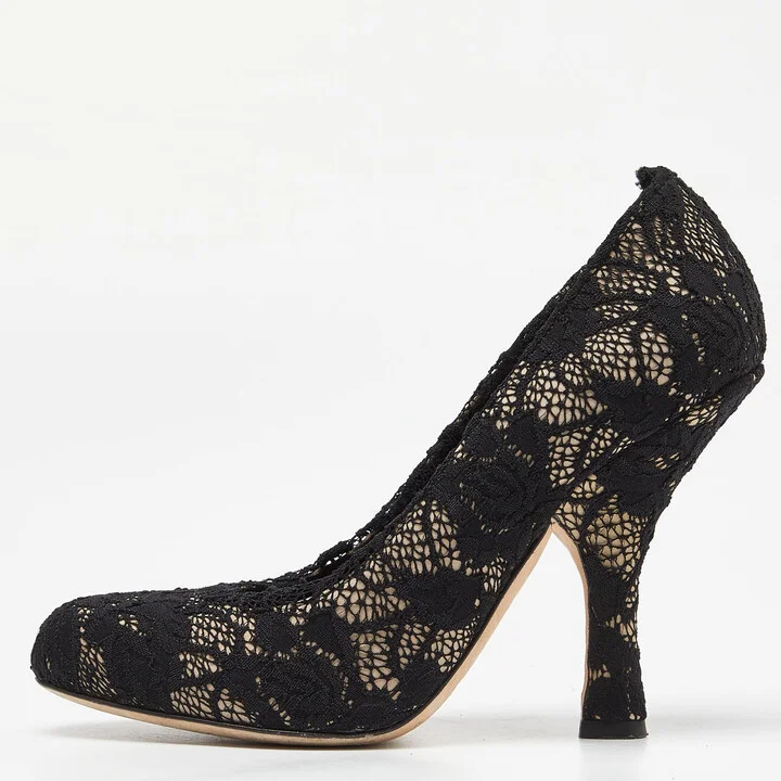Dolce & Gabbana Black Lace Round Toe Pumps Size 37.5