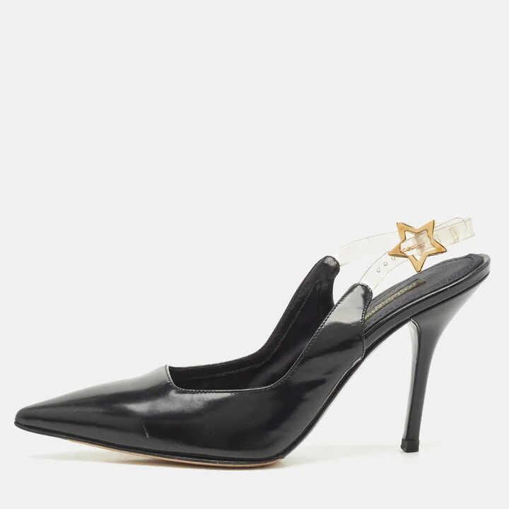 Dolce & Gabbana Black Leather and PVC Slingback Pumps Size 37.5