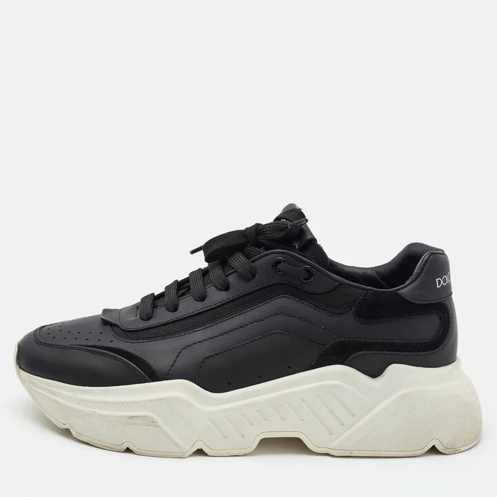 Dolce & Gabbana Black Leather Daymaster Lace Up Sneakers Size 40.5