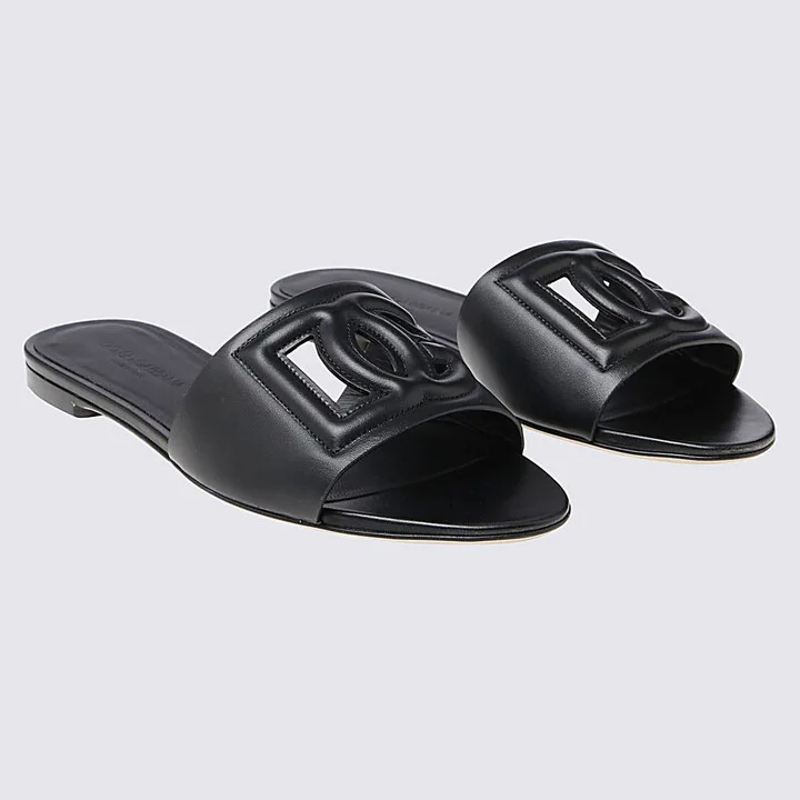 Dolce & Gabbana Black Leather Dg Millennials Flats - Image 2