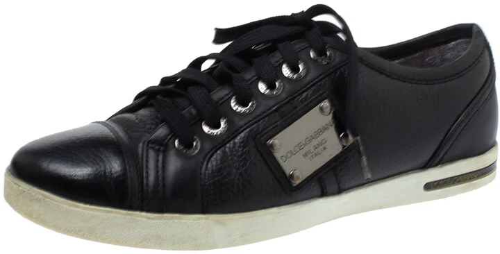 Dolce & Gabbana Black Leather Lace Low Top Sneakers Size 37