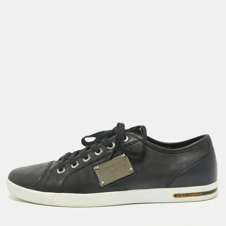 Dolce & Gabbana Black Leather Low Top Sneakers Size 44