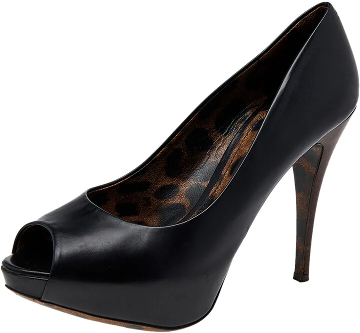 Dolce & Gabbana Black Leather Peep Toe Platform Pumps Size 40