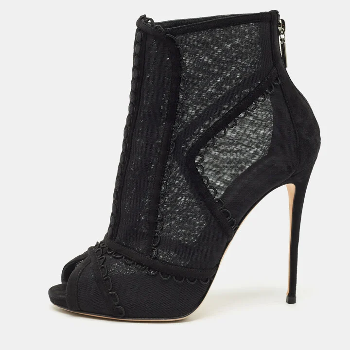 Dolce & Gabbana Black Mesh and Suede Trim Peep Toe Booties Size 40