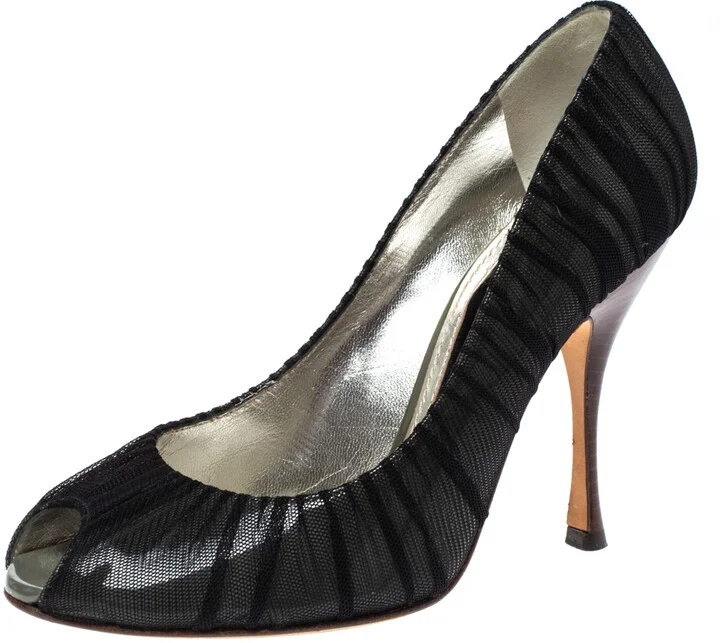 Dolce & Gabbana Black Mesh Fabric And PVC Peep Toe Pumps Size 37.5